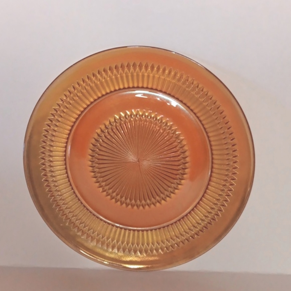 VTG carnival glass plate  orange iridescent 10"